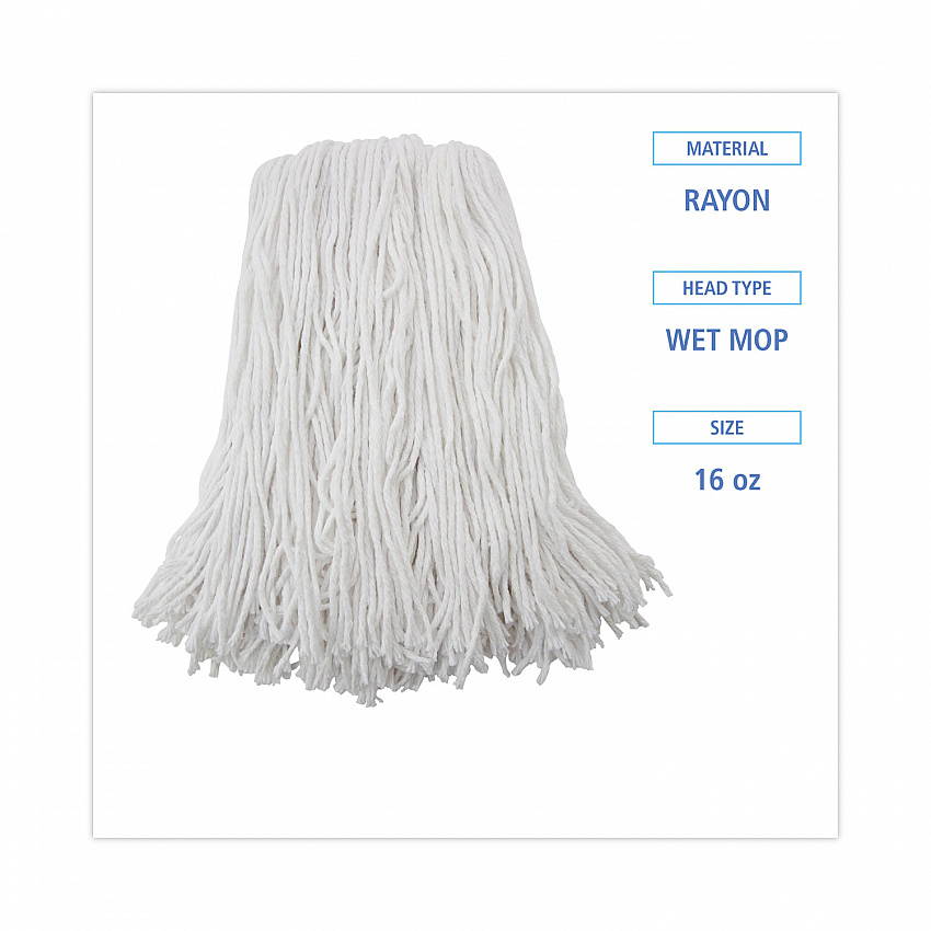 Premium Cut-End Wet Mop Heads, Rayon, 16 oz, White, 12/Carton (216RCT)