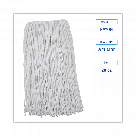 Premium Cut-End Wet Mop Heads, Rayon, 20 oz, White, 12/Carton (220RCT)