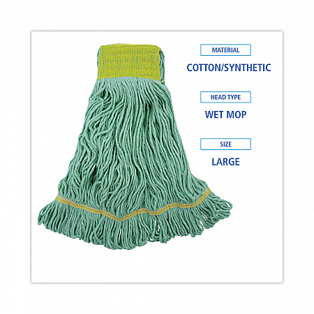 EcoMop Looped-End Mop Head, Recycled Fibers, Large Size, Green, 12/Carton (1200LCT)