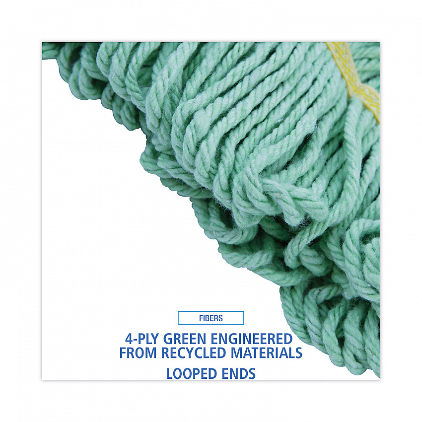 EcoMop Looped-End Mop Head, Recycled Fibers, Large Size, Green, 12/Carton (1200LCT)