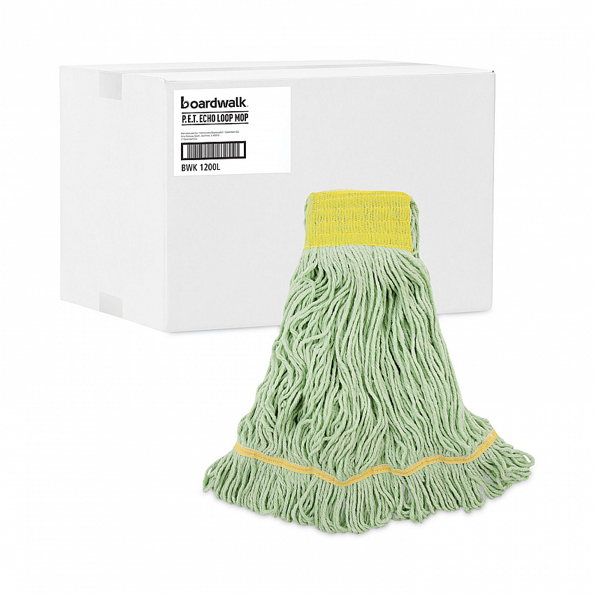 EcoMop Looped-End Mop Head, Recycled Fibers, Large Size, Green, 12/Carton (1200LCT)