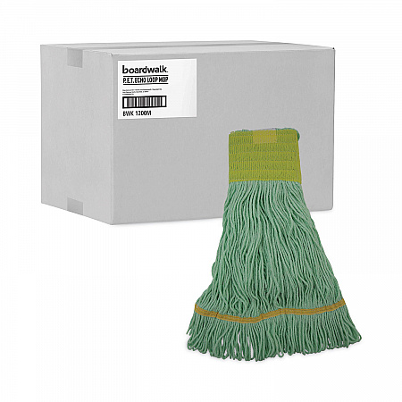 EcoMop Looped-End Mop Head, Recycled Fibers, Medium Size, Green, 12/Carton (1200MCT)