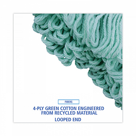 EcoMop Looped-End Mop Head, Recycled Fibers, Medium Size, Green (1200MEA)