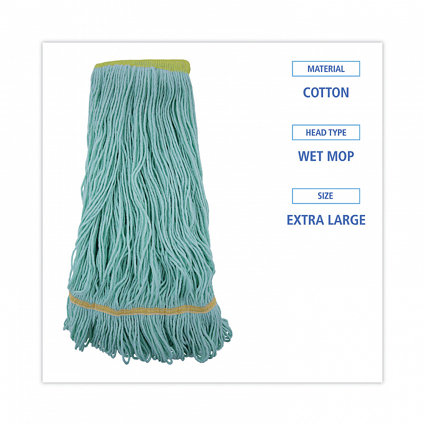 EcoMop Looped-End Mop Head, Recycled Fibers, Extra Large Size, Green (1200XL)