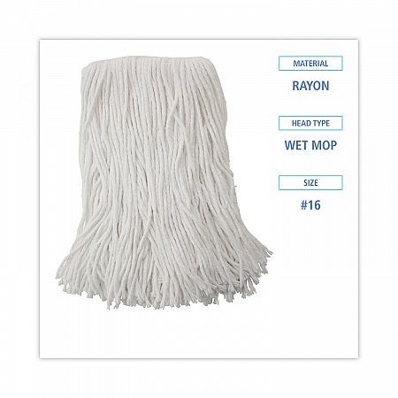 Mop Head, Value Standard Head, Rayon Fiber, Cut-End, #16, White, 12/Carton (2016R)