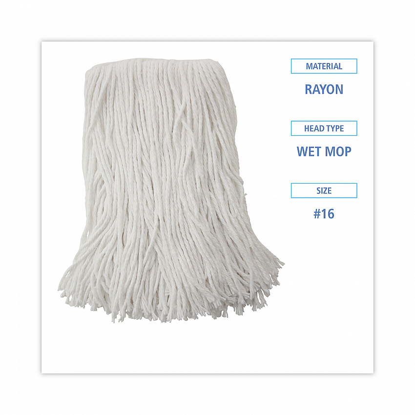 Mop Head, Value Standard Head, Rayon Fiber, Cut-End, #16, White, 12/Carton (2016R)