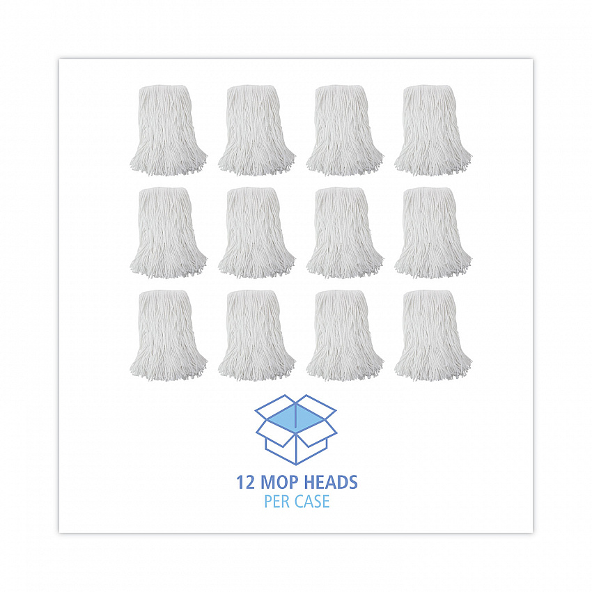 Mop Head, Value Standard Head, Rayon Fiber, Cut-End, #16, White, 12/Carton (2016R)
