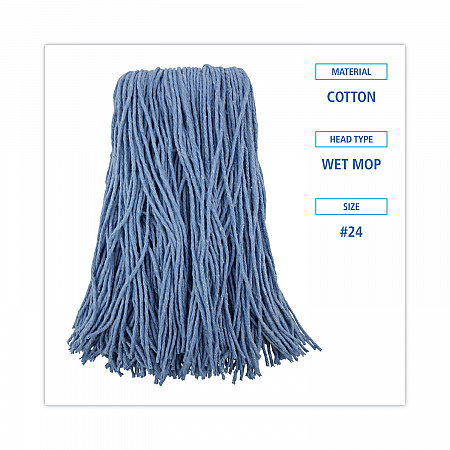 Mop Head, Standard Head, Cotton/Synthetic Fiber, Cut-End, #24, Blue, 12/Carton (2024B)