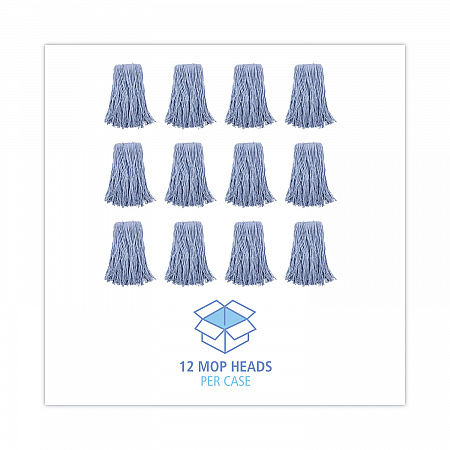 Mop Head, Standard Head, Cotton/Synthetic Fiber, Cut-End, #24, Blue, 12/Carton (2024B)
