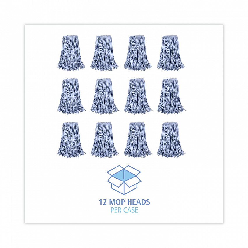 Mop Head, Standard Head, Cotton/Synthetic Fiber, Cut-End, #24, Blue, 12/Carton (2024B)