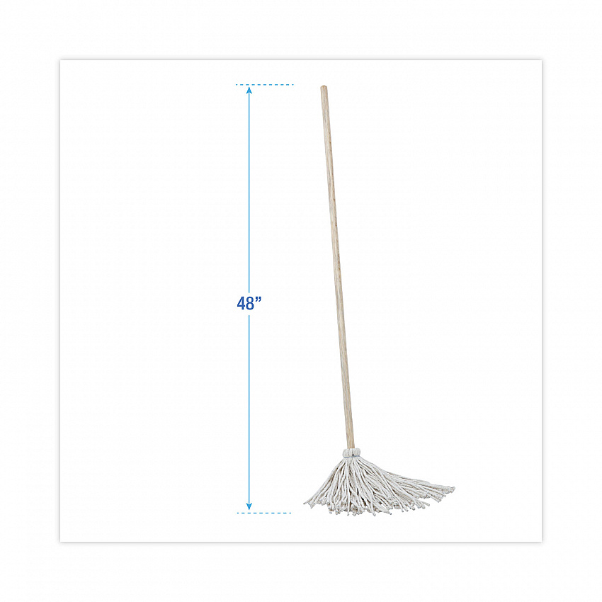 Handle/Deck Mops, #12 White Cotton Head, 48" Natural Wood Handle, 6/Pack (112C)