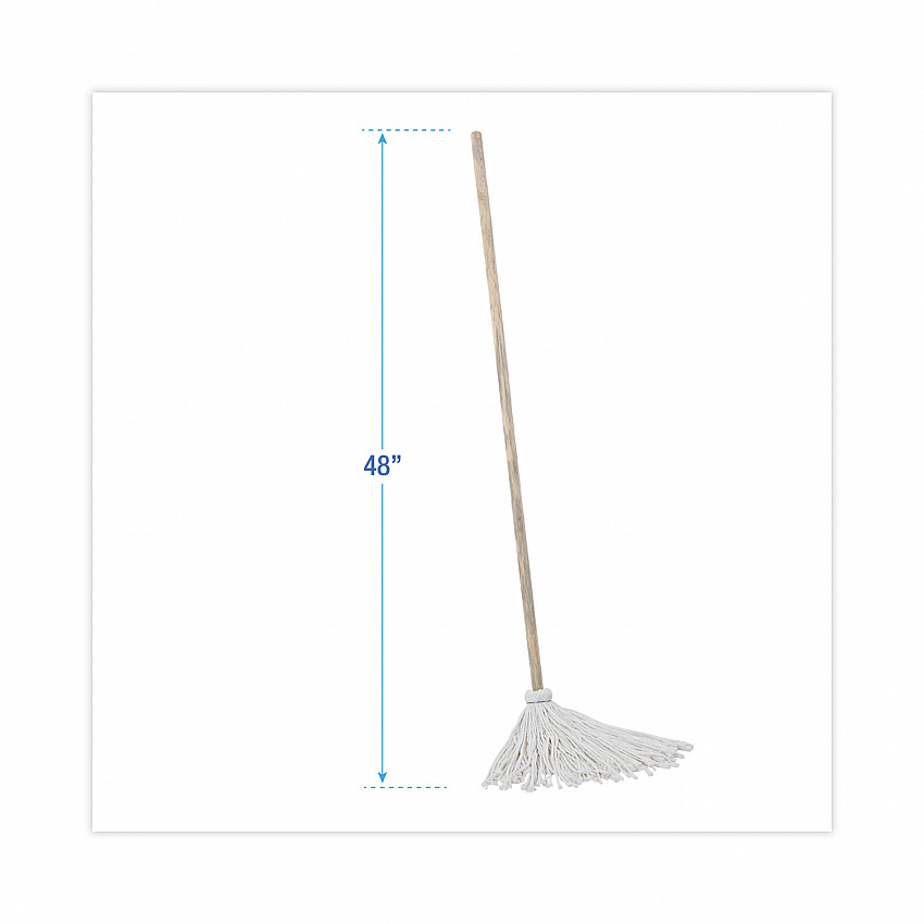 Handle/Deck Mops, #12 White Rayon Head, 48" Natural Wood Handle, 6/Pack (112R)