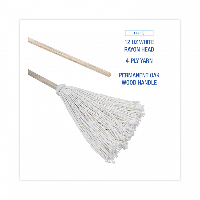 Handle/Deck Mops, #12 White Rayon Head, 48" Natural Wood Handle, 6/Pack (112R)