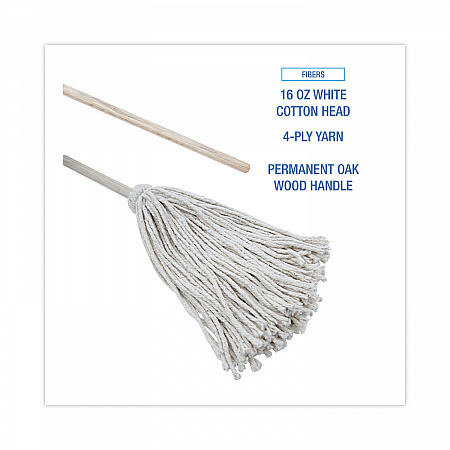 Handle/Deck Mops, #16 White Cotton Head, 48