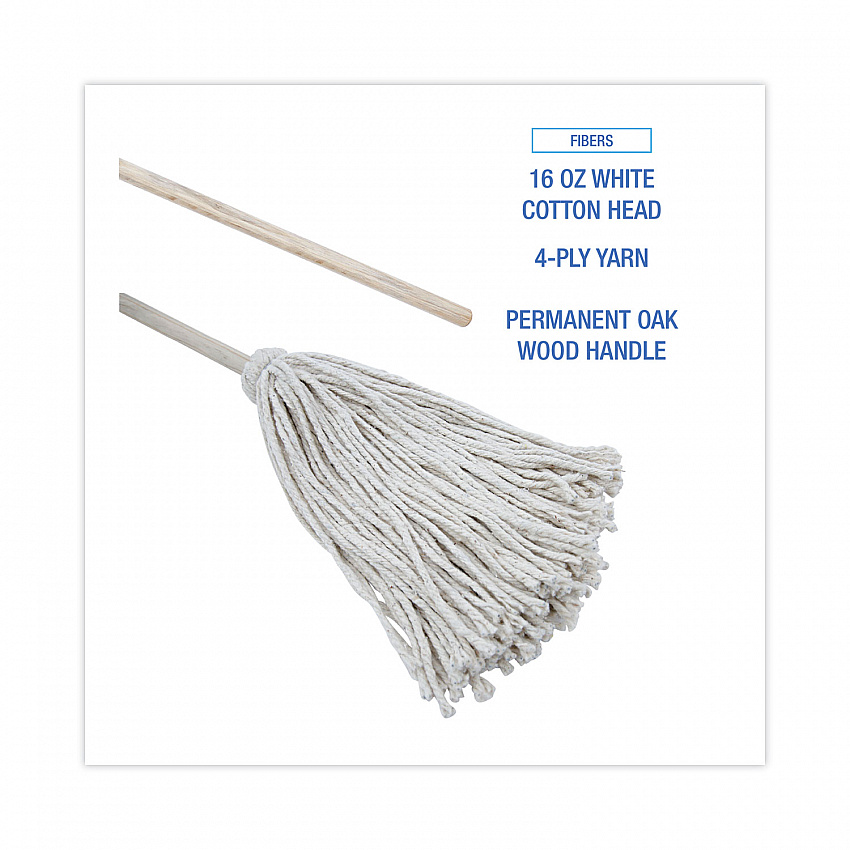 Handle/Deck Mops, #16 White Cotton Head, 48" Natural Wood Handle (116C)