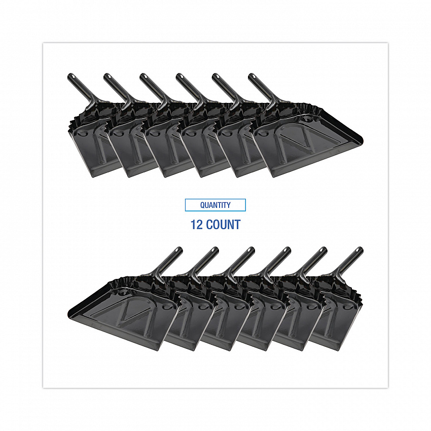 Metal Dust Pan, 12 x 14, 5" Handle, 20-Gauge Steel, Black, 12/Carton (04212)
