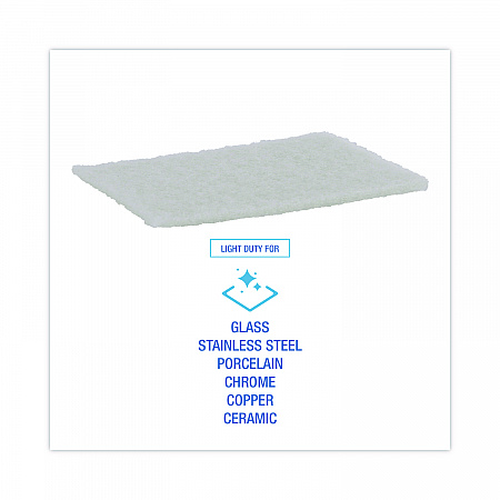Light-Duty Scouring Pad, 6 x 9, White, 20/Carton (198)