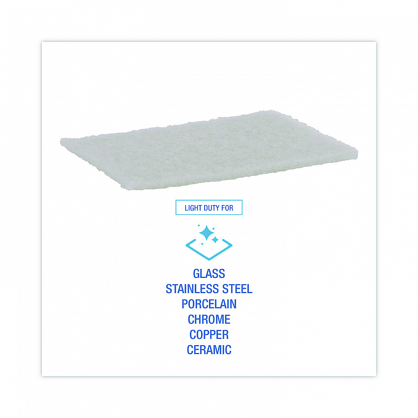 Light-Duty Scouring Pad, 6 x 9, White, 20/Carton (198)