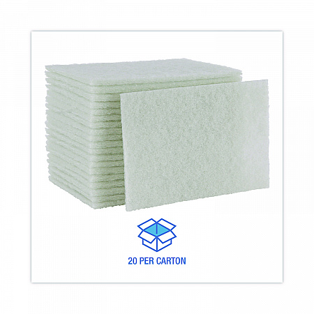 Light-Duty Scouring Pad, 6 x 9, White, 20/Carton (198)