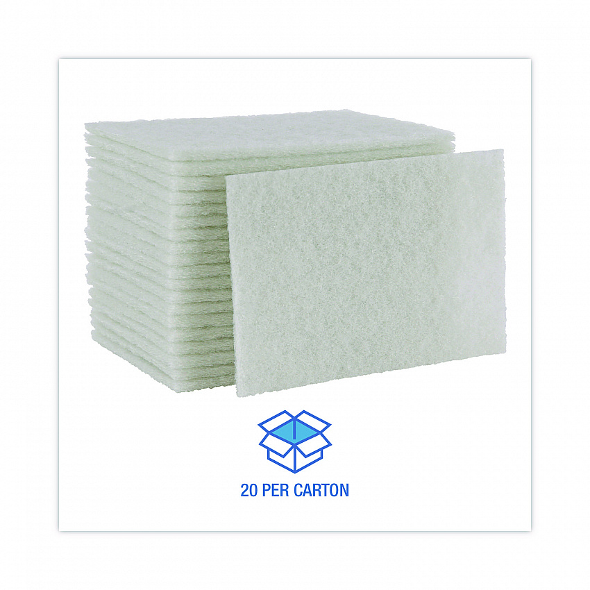 Light-Duty Scouring Pad, 6 x 9, White, 20/Carton (198)