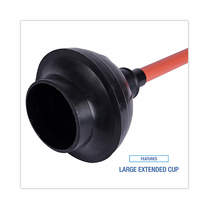 Toilet Plunger, 18" Plastic Handle, 5.63" dia, Red/Black, 6/Carton (09201)