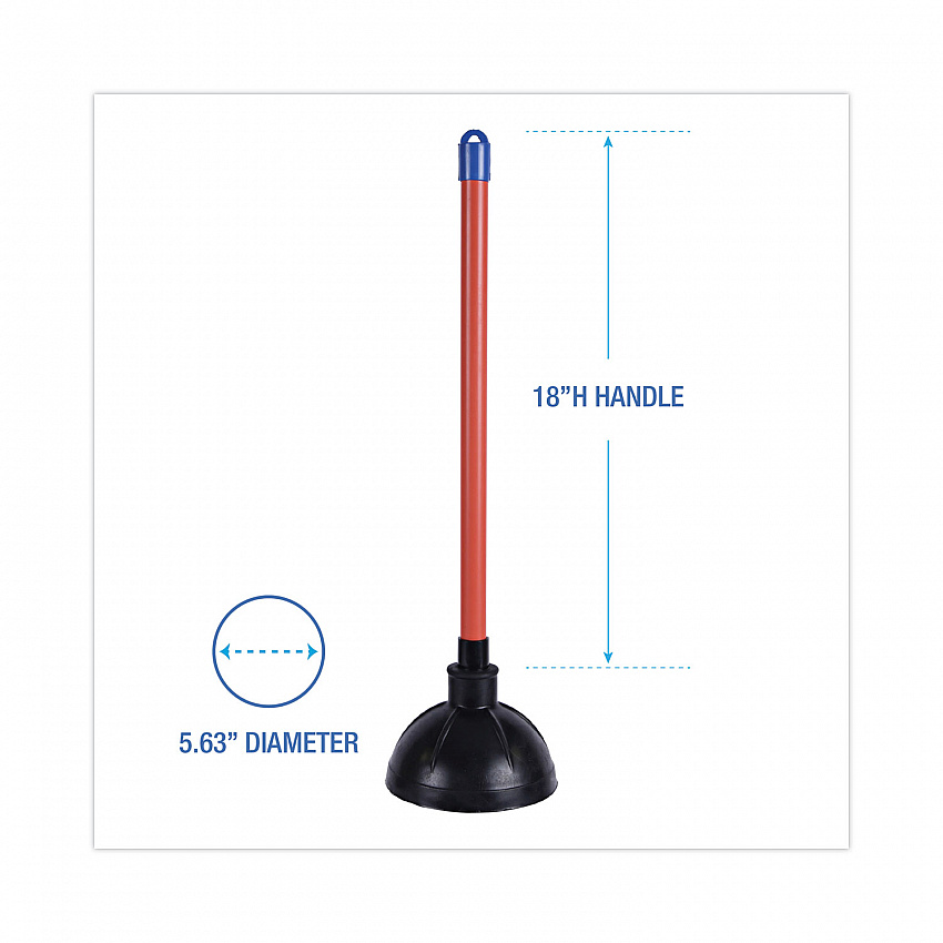 Toilet Plunger, 18" Plastic Handle, 5.63" dia, Red/Black (09201EA)