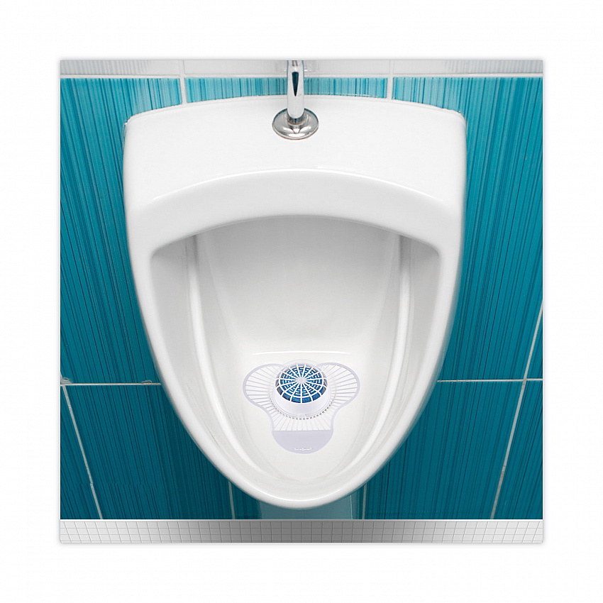 Urinal Screen with Non-Para Deodorizer Block, Green Apple Scent, Blue/White, 3.25 oz, 12/Box (NUS)