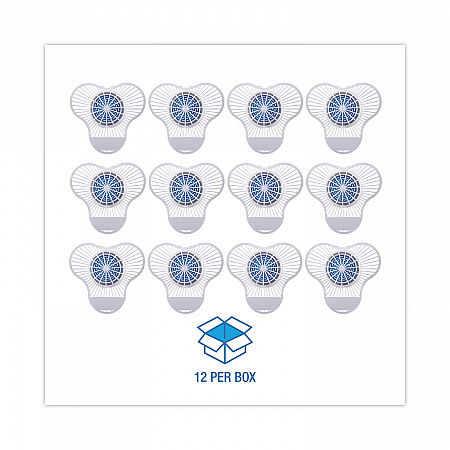 Urinal Screen with Non-Para Deodorizer Block, Green Apple Scent, Blue/White, 3.25 oz, 12/Box (NUS)