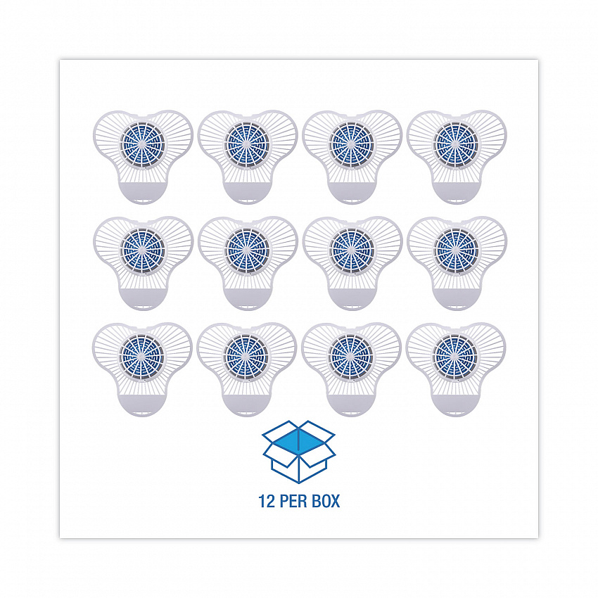 Urinal Screen with Non-Para Deodorizer Block, Green Apple Scent, Blue/White, 3.25 oz, 12/Box (NUS)