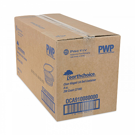 EarthChoice Recycled PET Hinged Container, 8 oz, 4.92 x 5.87 x 1.32, Clear, Plastic, 200/Carton (0CA910080000)
