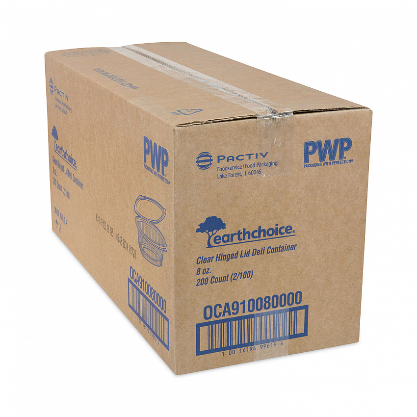 EarthChoice Recycled PET Hinged Container, 8 oz, 4.92 x 5.87 x 1.32, Clear, Plastic, 200/Carton (0CA910080000)