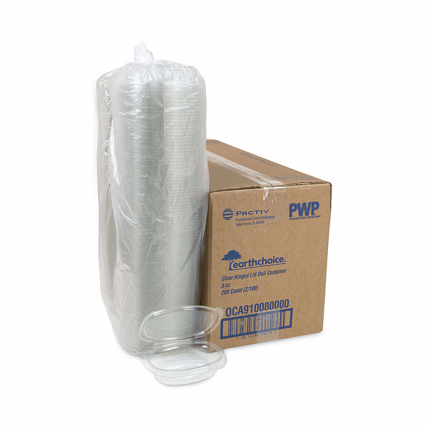 EarthChoice Recycled PET Hinged Container, 8 oz, 4.92 x 5.87 x 1.32, Clear, Plastic, 200/Carton (0CA910080000)