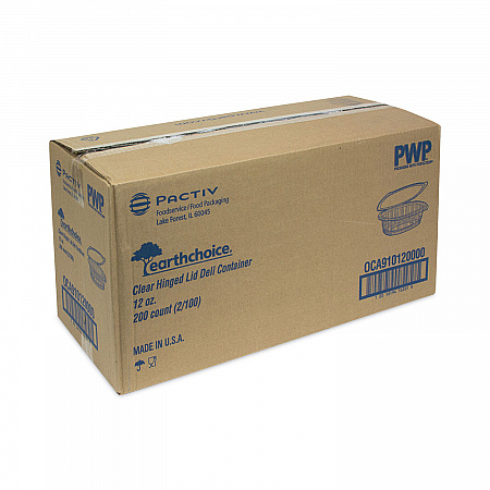 EarthChoice Recycled PET Hinged Container, 12 oz, 4.92 x 5.87 x 1.89, Clear, Plastic, 200/Carton (0CA910120000)