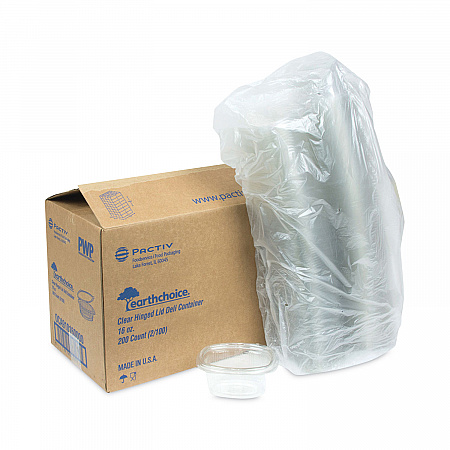 EarthChoice Recycled PET Hinged Container, 16 oz, 4.92 x 5.87 x 2.48, Clear, Plastic, 200/Carton (0CA910160000)