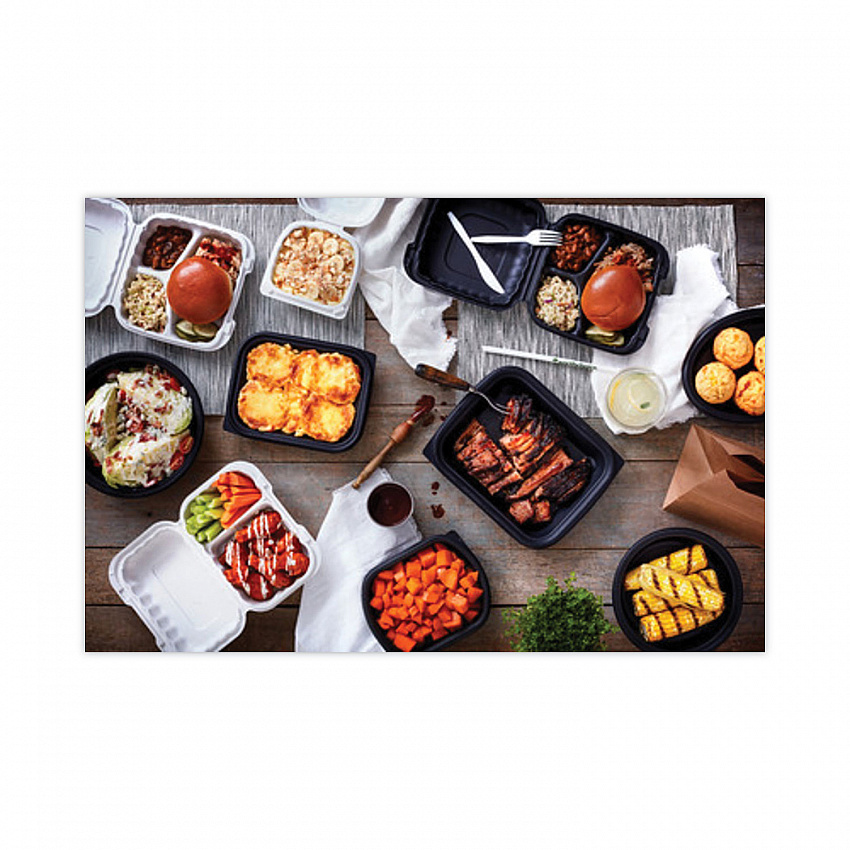 EarthChoice MealMaster Container with Lid, 48 oz, 9" Diameter x 2.12" h, Black/Clear, Plastic, 150/Carton (0CN80948CSTC)