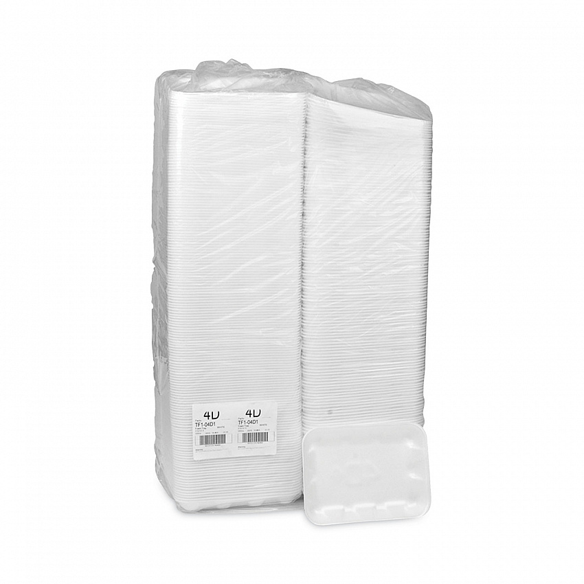 Meat Tray, #4D, 9.5 x 7 x 1.25, White, Foam, 500/Carton (0TF104D10000)