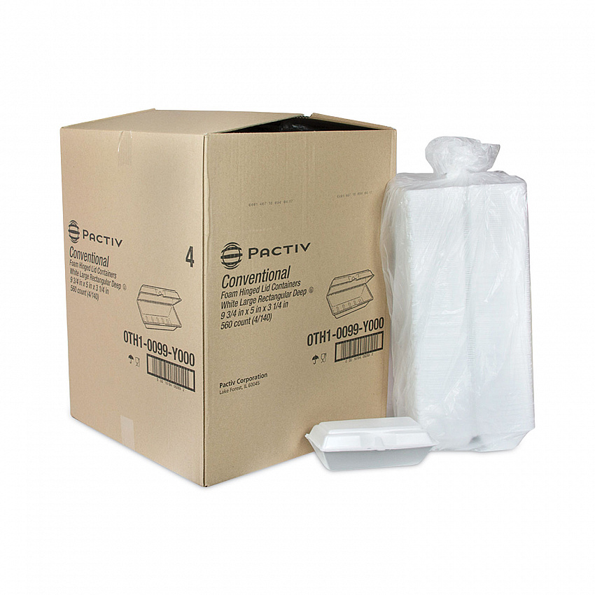 Foam Hinged Lid Containers, Single Tab Lock Hoagie, 9.8 x 5 x 3.3, White, 560/Carton (0TH10099Y000)
