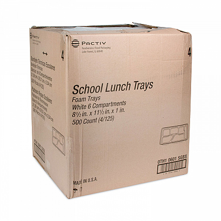 Foam School Trays, 6-Compartment Tray, 8.5 x 11.5 x 1.25, White, 500/Carton (0TH10601SGBX)
