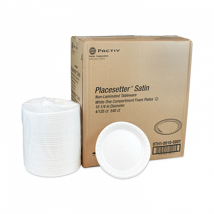 Placesetter Satin Non-Laminated Foam Dinnerware, Plate, 10.25" dia, White, 540/Carton (0TH10010000Y)