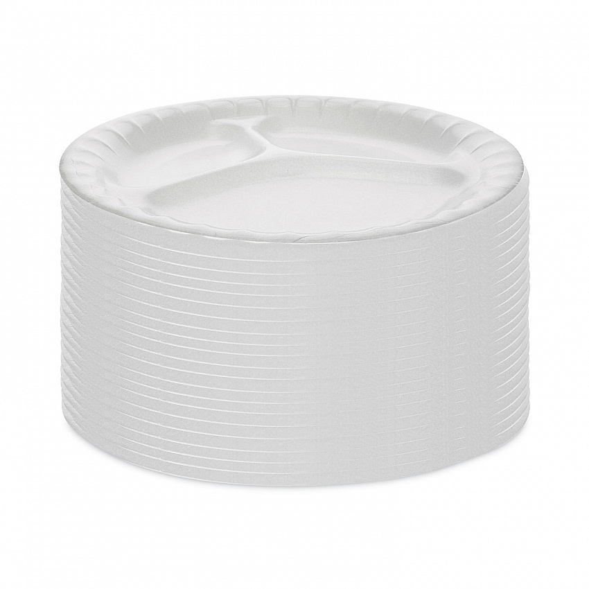 Placesetter Deluxe Laminated Foam Dinnerware, 3-Compartment Plate, 8.88" dia, White, 500/Carton (0TK100110000)