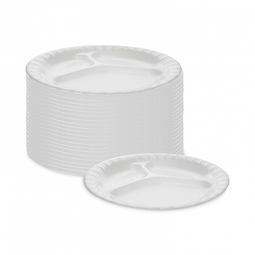 Placesetter Deluxe Laminated Foam Dinnerware, 3-Compartment Plate, 8.88" dia, White, 500/Carton (0TK100110000)
