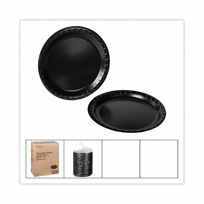 Placesetter Deluxe Laminated Foam Dinnerware, Plate, 10.25" dia, Black, 540/Carton (0TKB0010000Y)