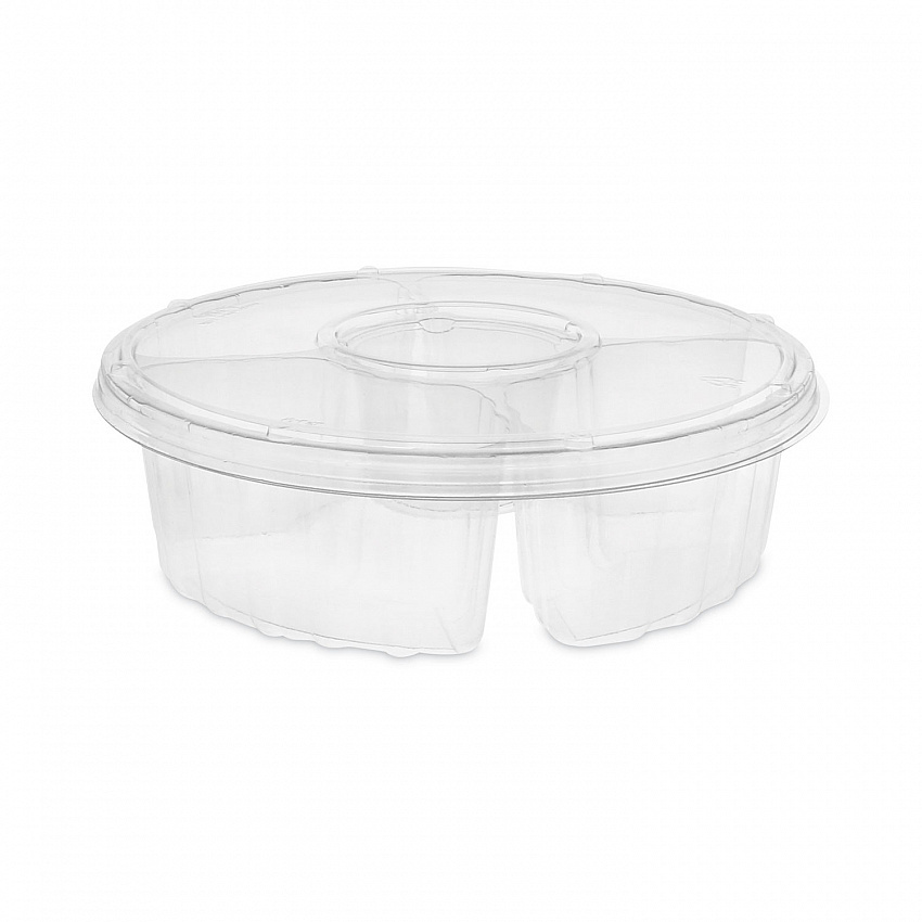 Dip Cup Platter, 4 Compartments, 64 oz, 10" Diameter, Clear, Plastic, 100/Carton (1064DP4CLRL)