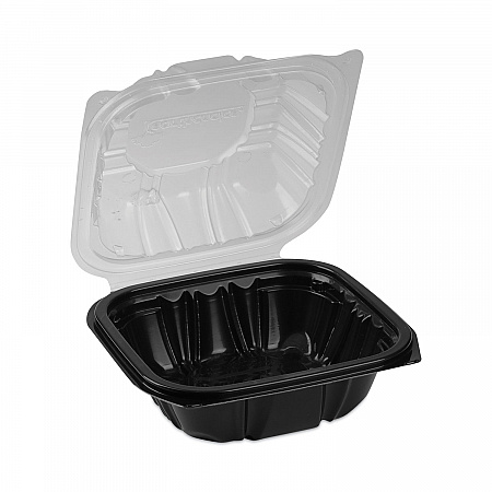 EarthChoice Vented Dual Color Microwavable Hinged Lid Container, 16 oz, 6 x 6 x 3.1, Black/Clear, Plastic, 321/Carton (DC6610B000)