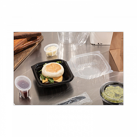 EarthChoice Vented Dual Color Microwavable Hinged Lid Container, 16 oz, 6 x 6 x 3.1, Black/Clear, Plastic, 321/Carton (DC6610B000)