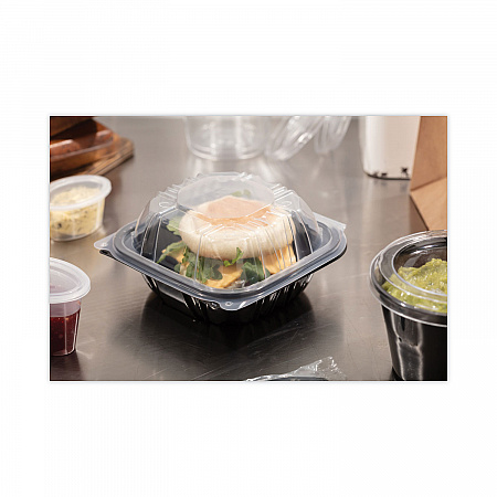 EarthChoice Vented Dual Color Microwavable Hinged Lid Container, 16 oz, 6 x 6 x 3.1, Black/Clear, Plastic, 321/Carton (DC6610B000)
