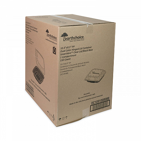 EarthChoice Vented Dual Color Microwavable Hinged Lid Container, 66 oz, 10.5 x 9.5 x 3.1, Black/Clear, Plastic, 132/Carton (DC109100B000)