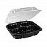 EarthChoice Vented Dual Color Microwavable Hinged Lid Container, 3 Compartments, 54 oz, Black/Clear, Plastic, 132/Carton (DC109310B000)