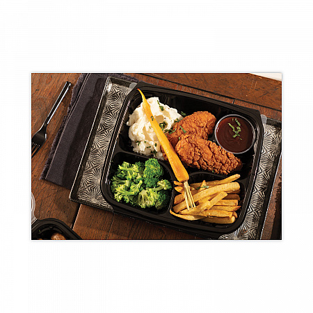 EarthChoice Vented Dual Color Microwavable Hinged Lid Container, 3 Compartments, 54 oz, Black/Clear, Plastic, 132/Carton (DC109310B000)