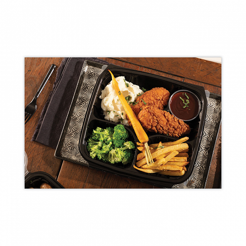 EarthChoice Vented Dual Color Microwavable Hinged Lid Container, 3 Compartments, 54 oz, Black/Clear, Plastic, 132/Carton (DC109310B000)